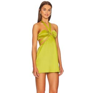 MORE TO COME Kristen Halter Mini Dress in Chartreuse